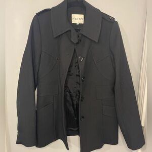Reiss Ava Classic Black Wool Blend Button-Up Coat